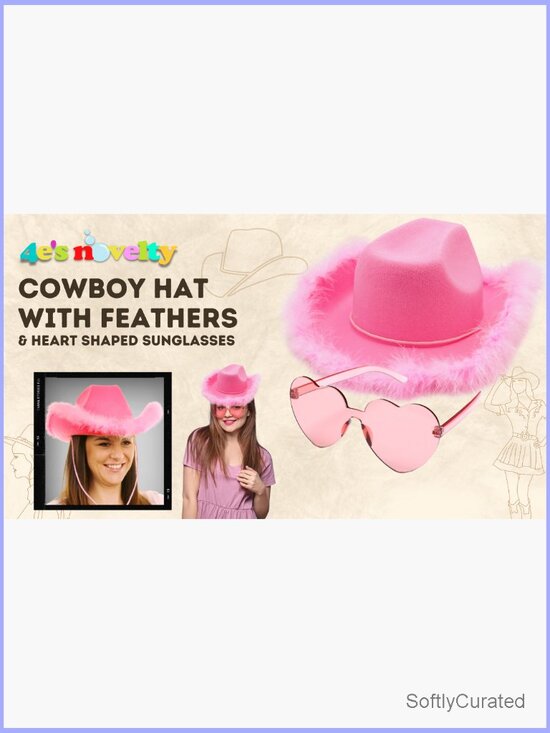 Felt Cowgirl Hat with Feathers & Heart Sunglasses Set for Party Costume main image 4